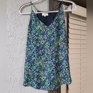 LOFT women's Petite floral print camisole in green, periwinkle, and black